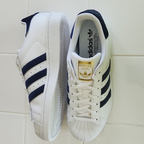 Adidas Womens White and Dark Blue Sneakers - Picture 2 of 5